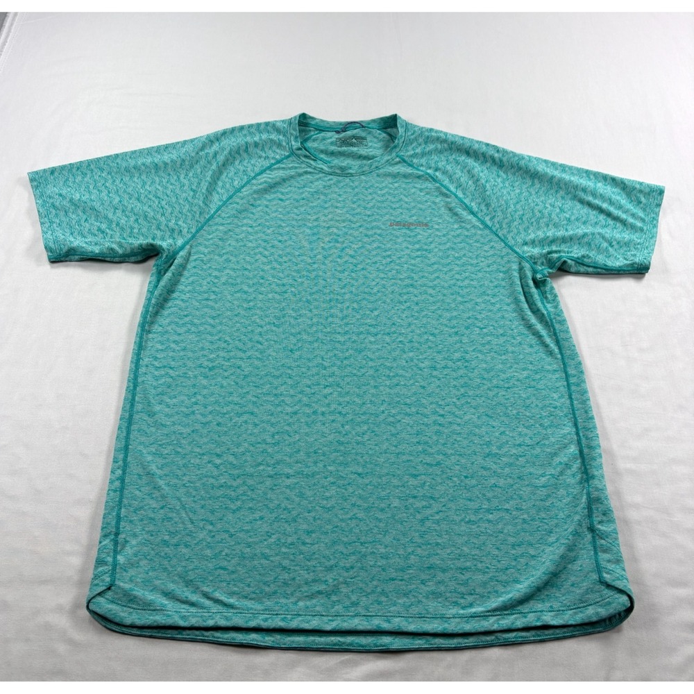 Patagonia Ridge Flow Shirt Mens Medium Teal Blue Stretch Crew Neck Running